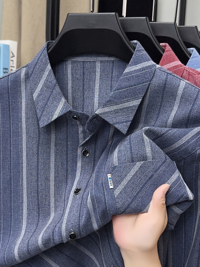 Steel Blue Vertical Stripe Regular Fit Office Shirt