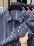 Steel Blue Vertical Stripe Regular Fit Office Shirt