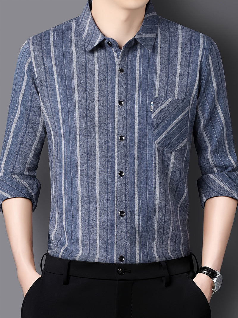 Steel Blue Vertical Stripe Regular Fit Office Shirt