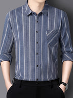 Steel Blue Vertical Stripe Regular Fit Office Shirt