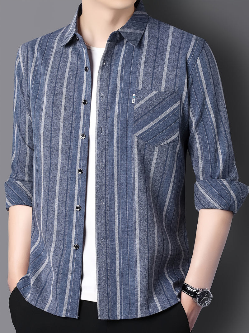 Steel Blue Vertical Stripe Regular Fit Office Shirt