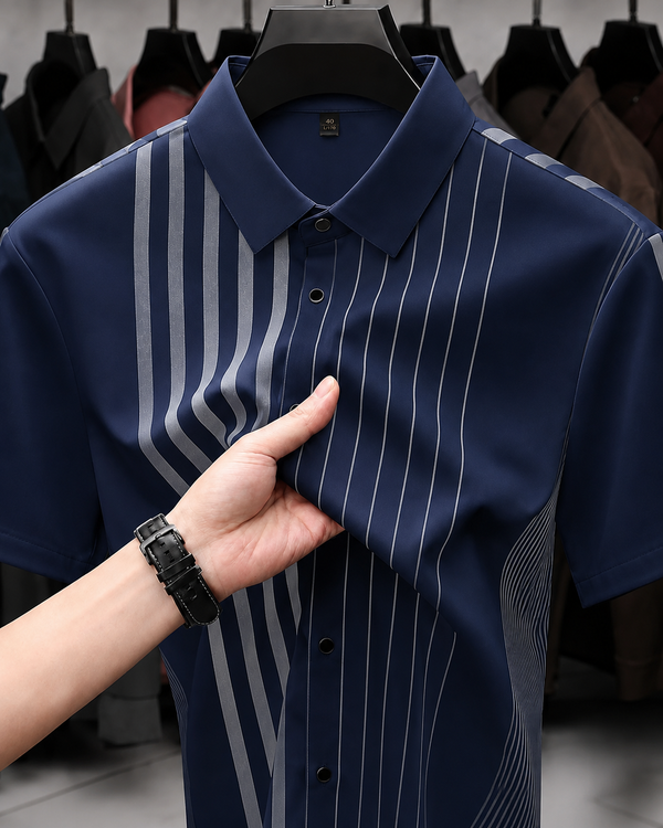 Navy Linear Regular Fit Office Wear Shirt