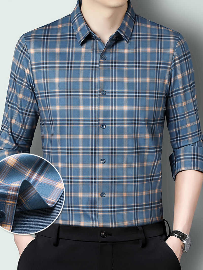 Ocean Blue Classic Check Regular Fit Office Shirt