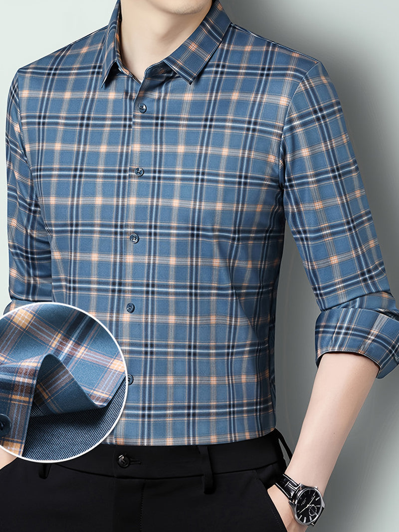 Ocean Blue Classic Check Regular Fit Office Shirt