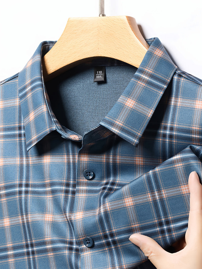 Ocean Blue Classic Check Regular Fit Office Shirt