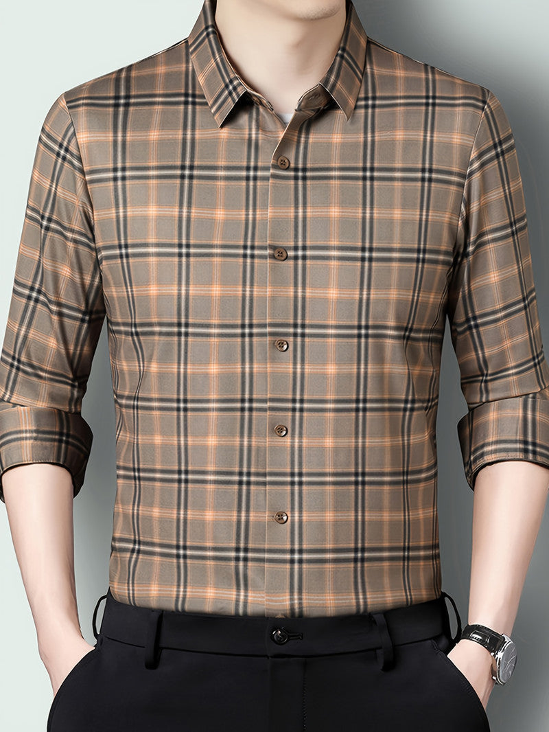 Mocha Brown Classic Check Regular Fit Office Shirt