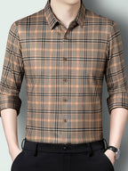 Mocha Brown Classic Check Regular Fit Office Shirt