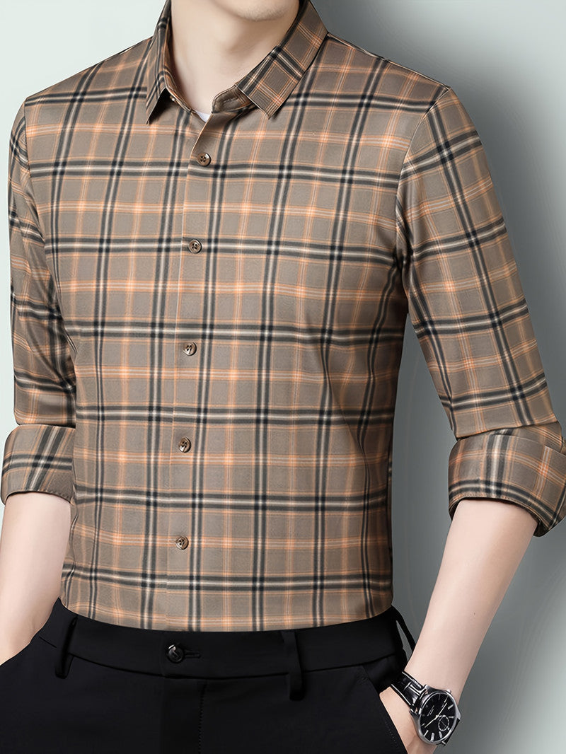 Mocha Brown Classic Check Regular Fit Office Shirt