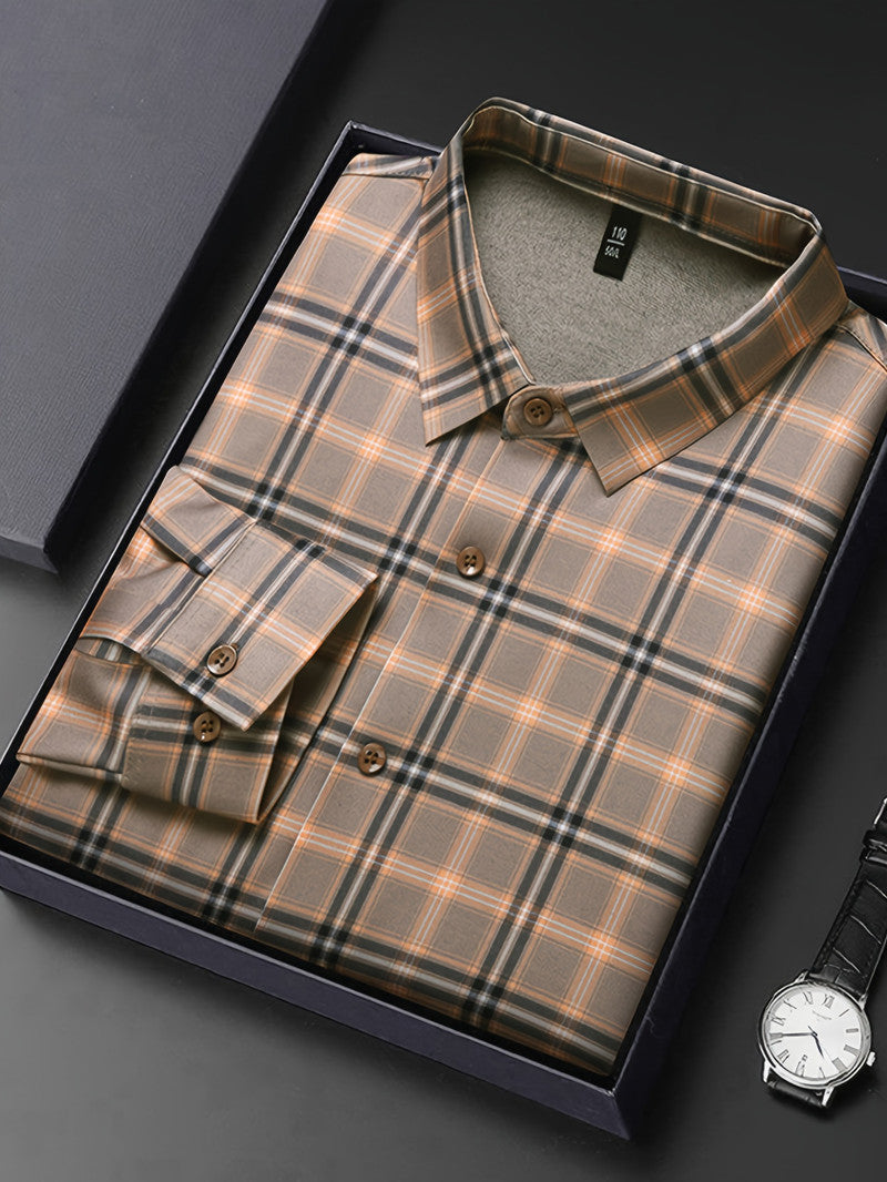 Mocha Brown Classic Check Regular Fit Office Shirt