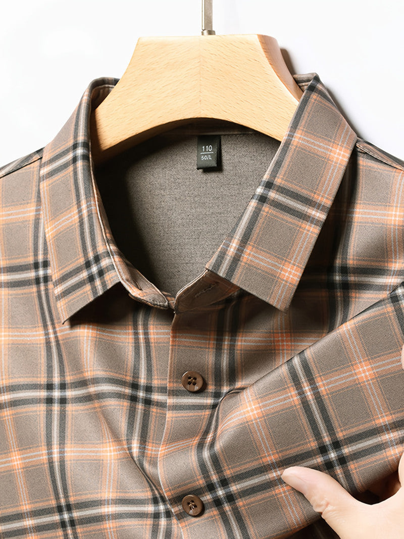 Mocha Brown Classic Check Regular Fit Office Shirt