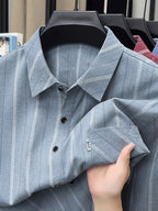 Grey-blue Vertical Stripe Regular Fit Office Shirt