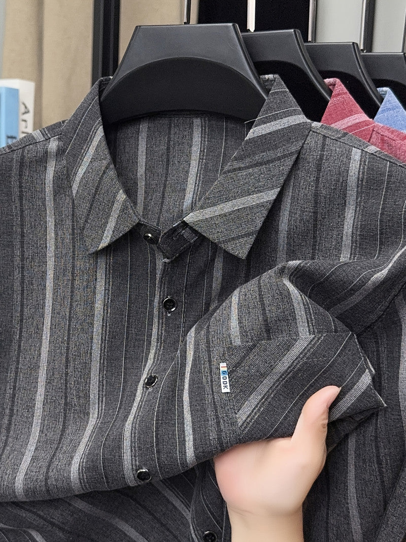 Charcoal Shadow Vertical Stripe Regular Fit Office Shirt