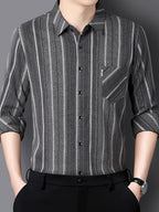 Charcoal Shadow Vertical Stripe Regular Fit Office Shirt