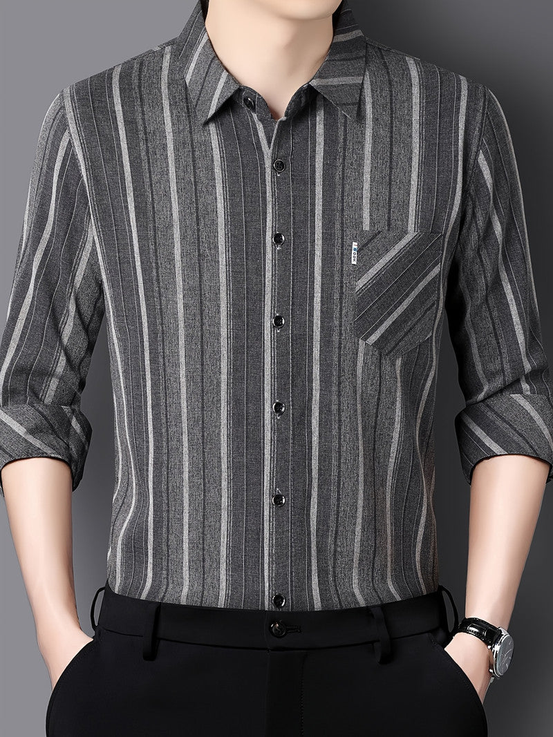 Charcoal Shadow Vertical Stripe Regular Fit Office Shirt