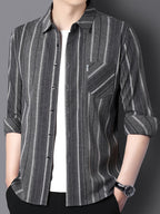 Charcoal Shadow Vertical Stripe Regular Fit Office Shirt