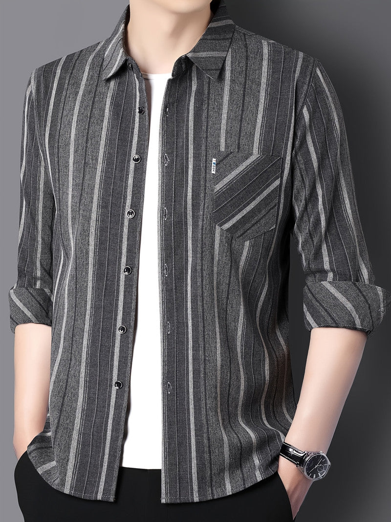 Charcoal Shadow Vertical Stripe Regular Fit Office Shirt