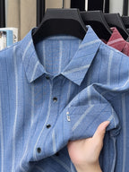 Ocean Blue Vertical Stripe Regular Fit Office Shirt