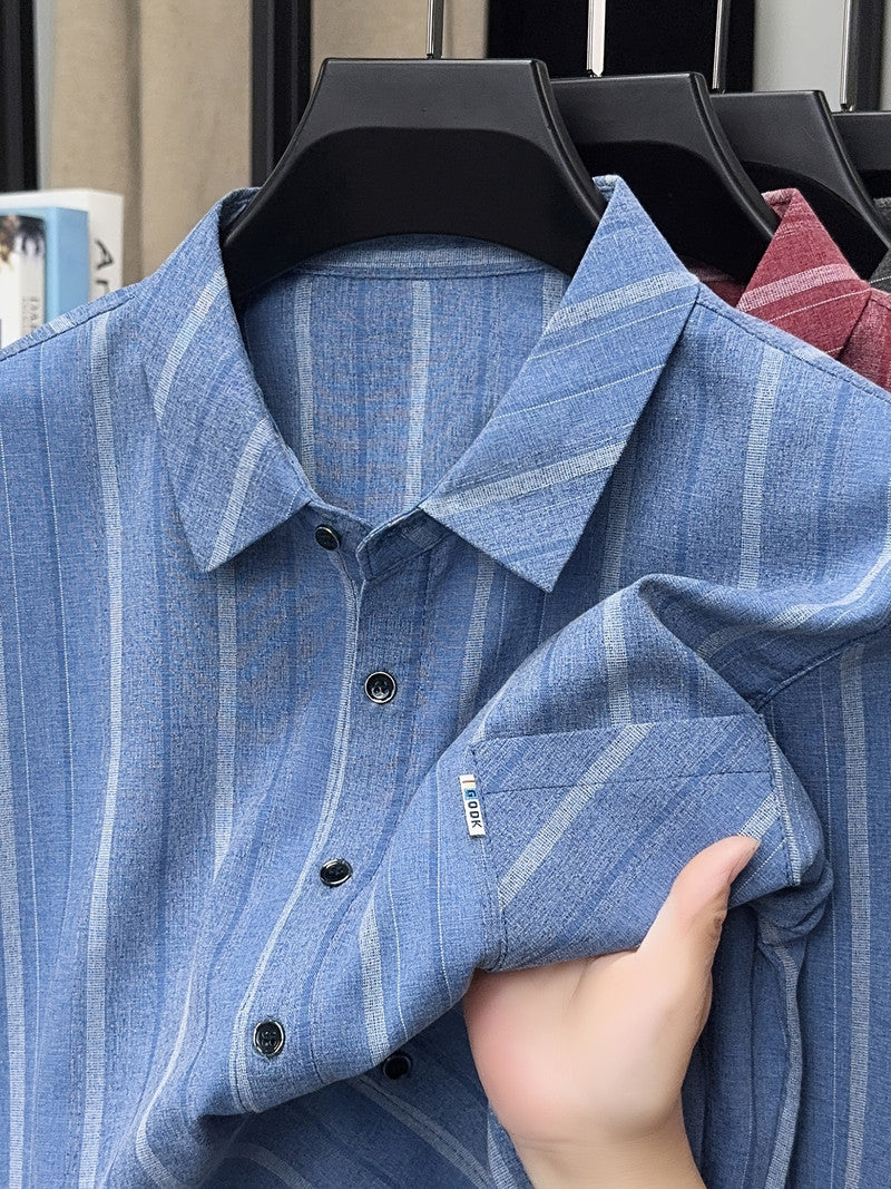 Ocean Blue Vertical Stripe Regular Fit Office Shirt