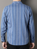 Ocean Blue Vertical Stripe Regular Fit Office Shirt