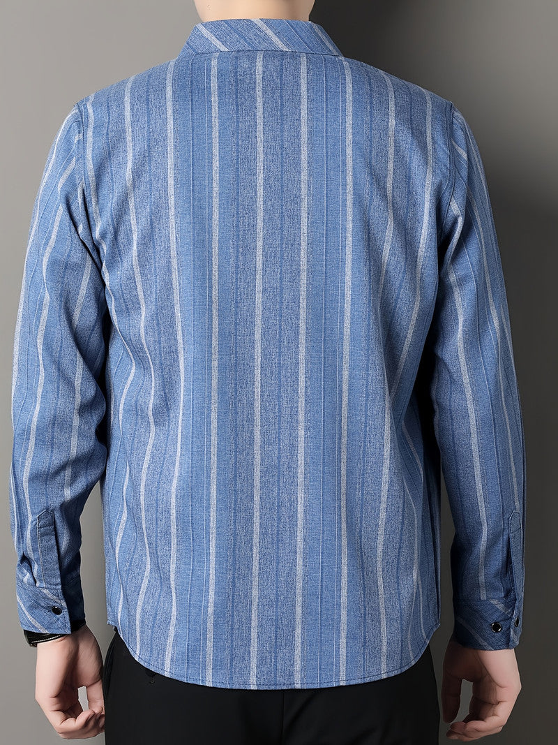 Ocean Blue Vertical Stripe Regular Fit Office Shirt