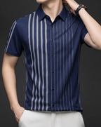 Navy Linear Regular Fit Office Wear Shirt