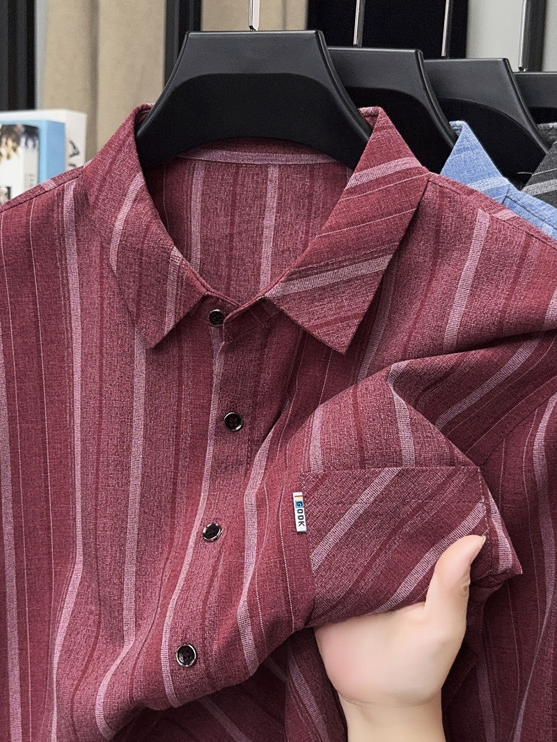 Maroon Heritage Vertical Stripe Regular Fit Office Shirt