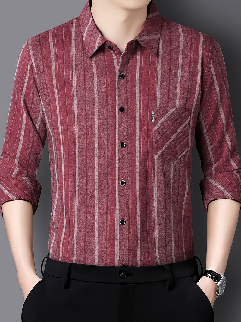 Maroon Heritage Vertical Stripe Regular Fit Office Shirt
