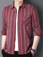 Maroon Heritage Vertical Stripe Regular Fit Office Shirt