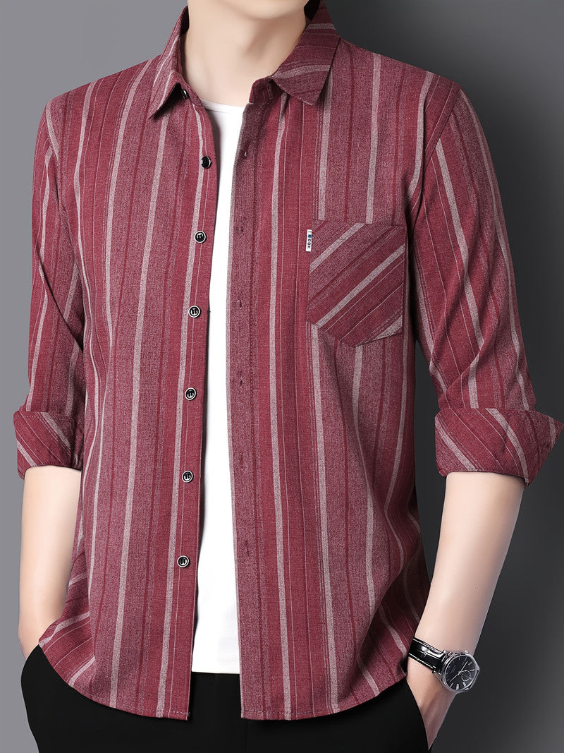 Maroon Heritage Vertical Stripe Regular Fit Office Shirt