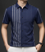 Navy Linear Regular Fit Office Wear Shirt