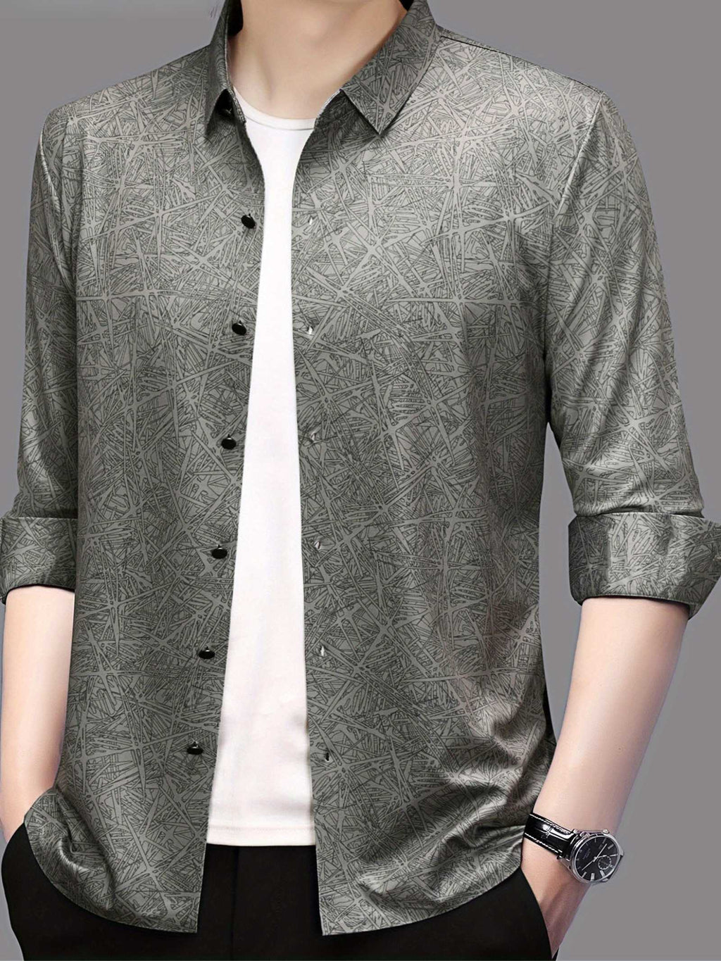Ash Green Abstract Print Slim Fit Shirt